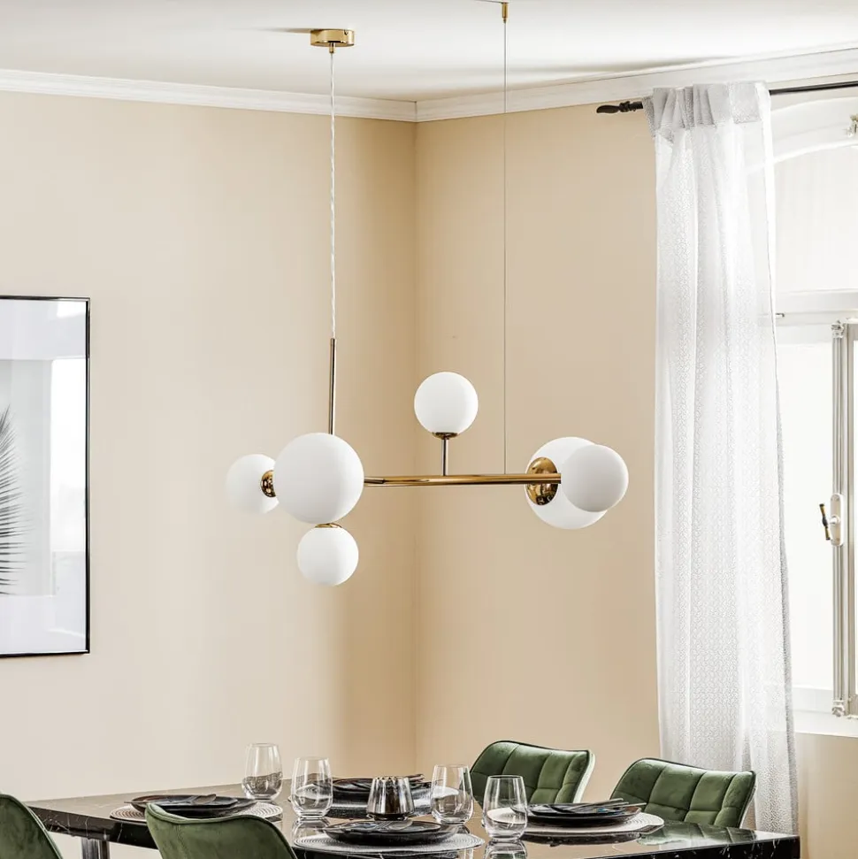 Affjedringslampe Dione, 6 lyskilder, gylden