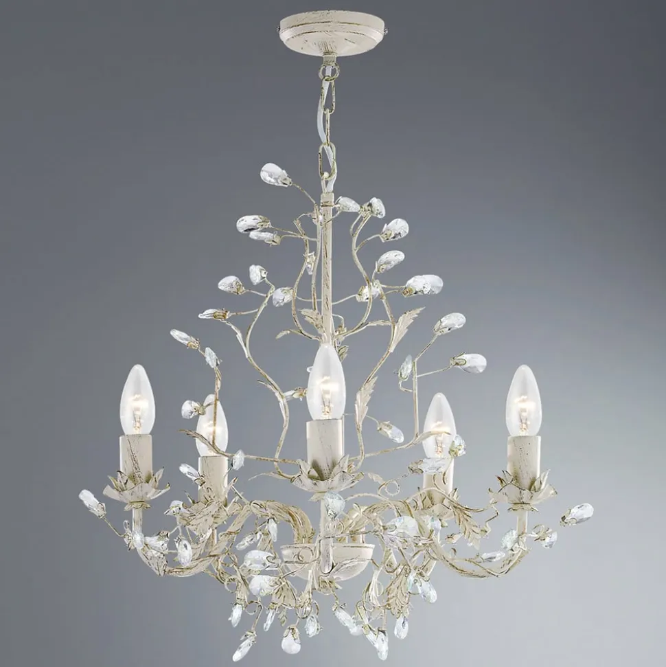 Almandite lysekrone, 5 lyskilder, creme, guld