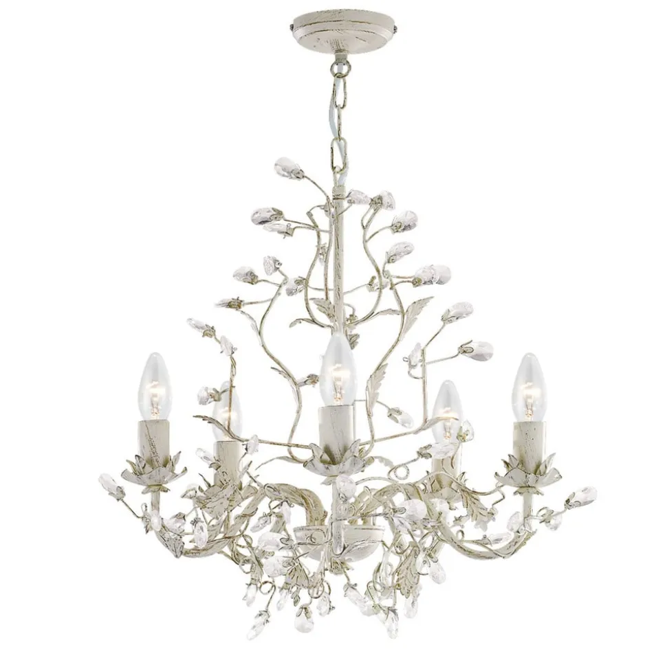 Almandite lysekrone, 5 lyskilder, creme, guld