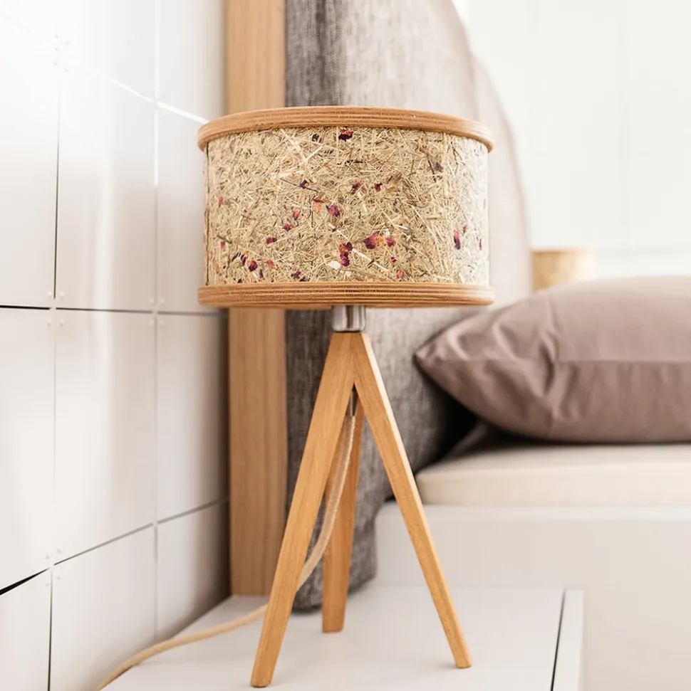 ALMUT 2610 bordlampe, hø med røde rosenblade