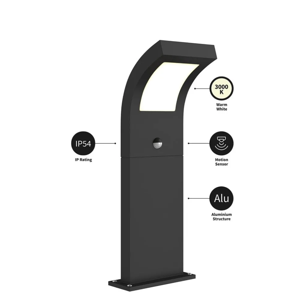 Arcchio Advik LED-vejlampe, 60 cm, antracit, sensor, IP54