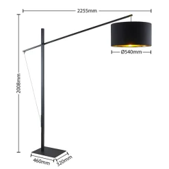 Arcchio buelampe Mossa, 200 cm, sort-guld, tekstil