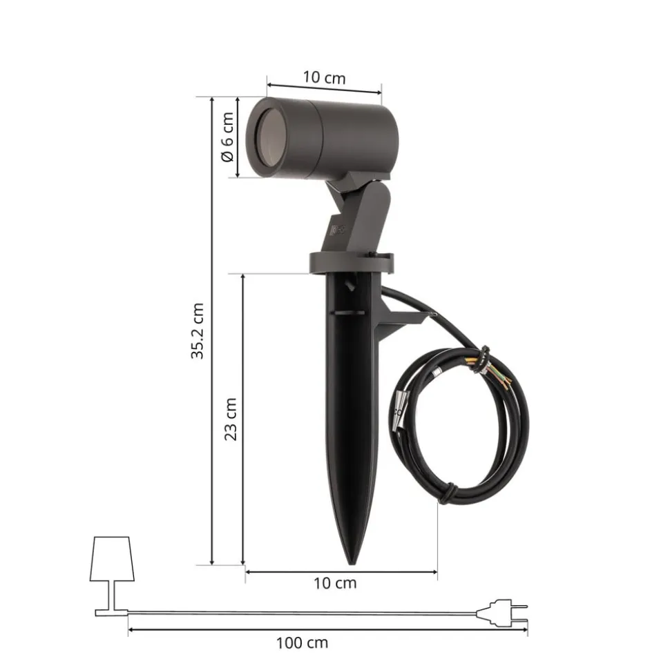 Arcchio Hemmani spot med jordspyd, højde 35 cm, antracit, aluminium
