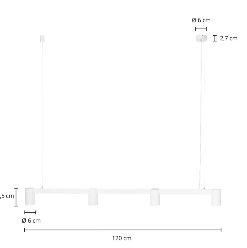 Arcchio hængelampe Brinja, hvid, 120 cm lang, 4 lyskilder, GU10