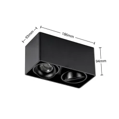 Arcchio Kubika downlight, 19 cm, sort, 2 lyskilder, metal
