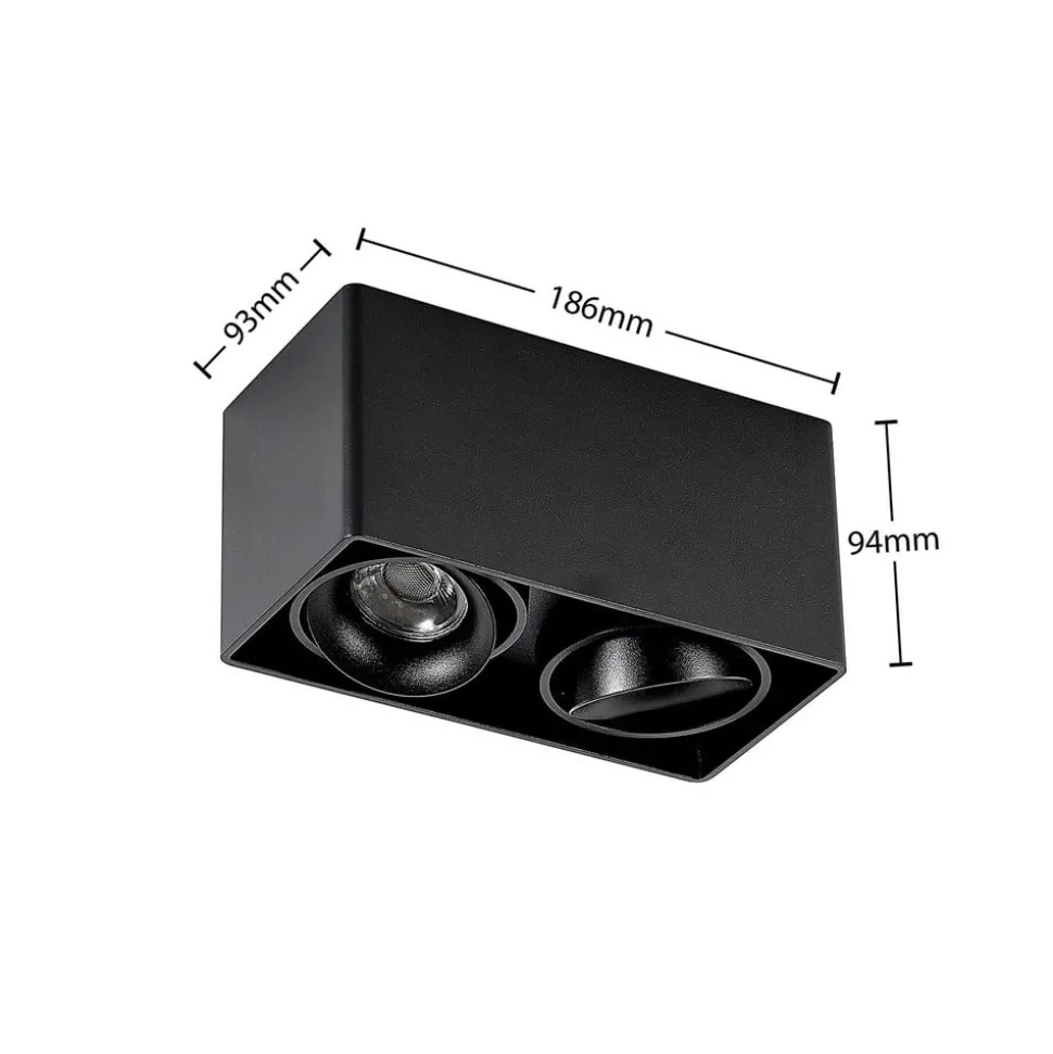 Arcchio Kubika downlight, 19 cm, sort, 2 lyskilder, metal
