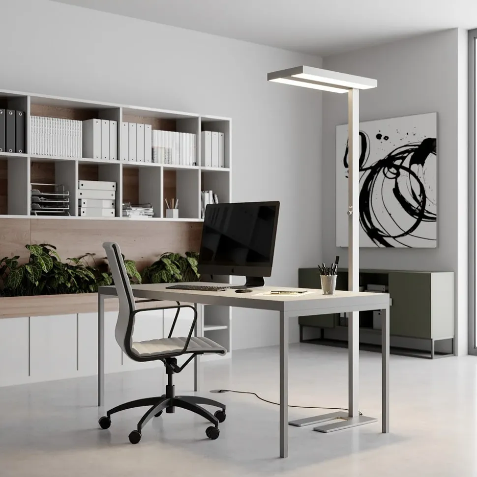 Arcchio LED-gulvlampe Logan Basic, sæt med 2, sølv, 6000 lm