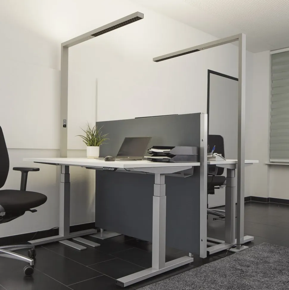 Arcchio LED-gulvlampe til kontor Jolinda, sølv, 4.000 K, sensor