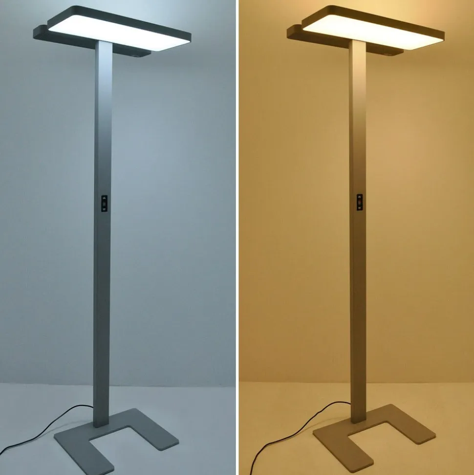 Arcchio LED-gulvlampe til kontor Aila, sølv, dagslyssensor