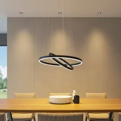 Arcchio LED-hængelampe Albiona, sort, 2 ringe, Ø 60 cm