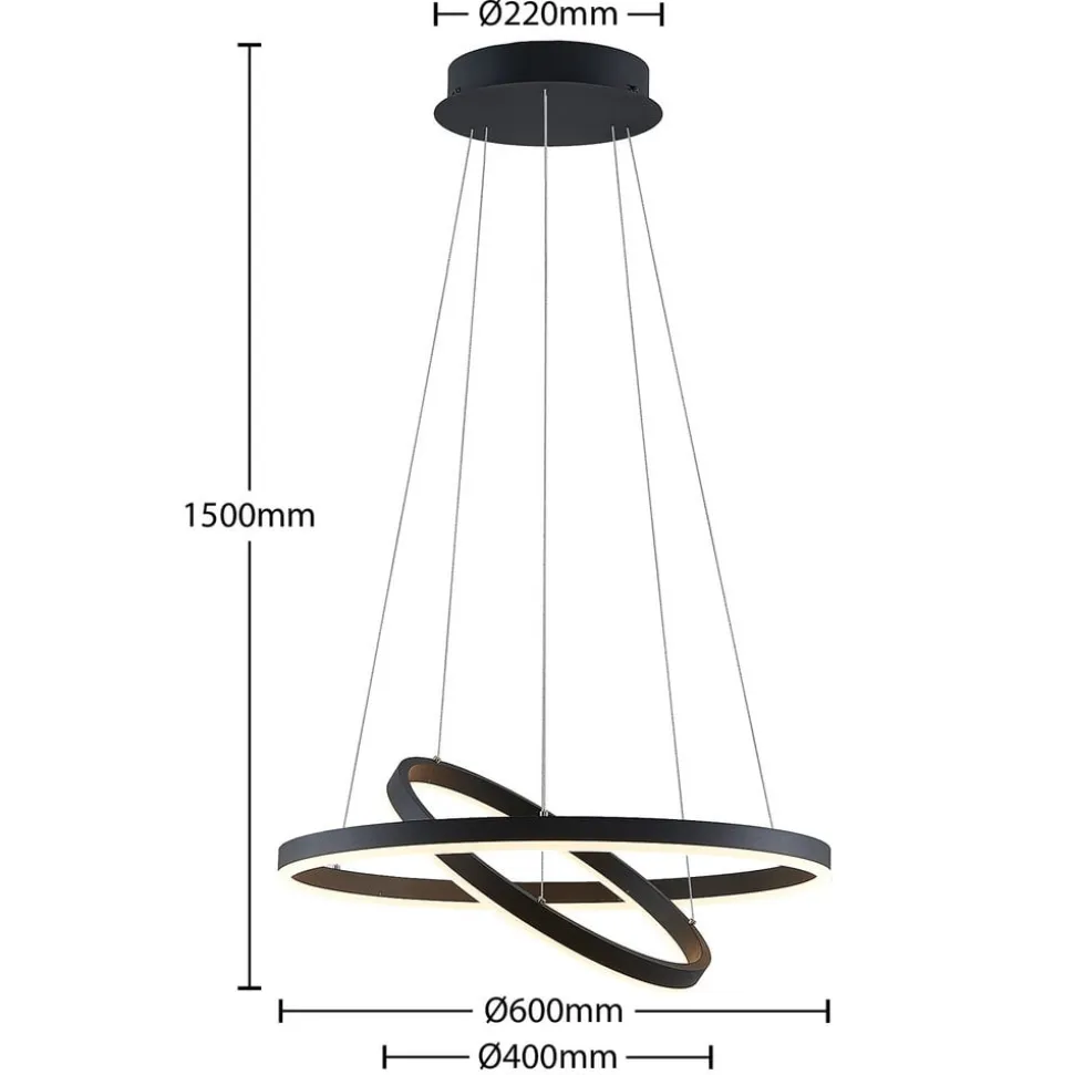 Arcchio LED-hængelampe Albiona, sort, 2 ringe, Ø 60 cm