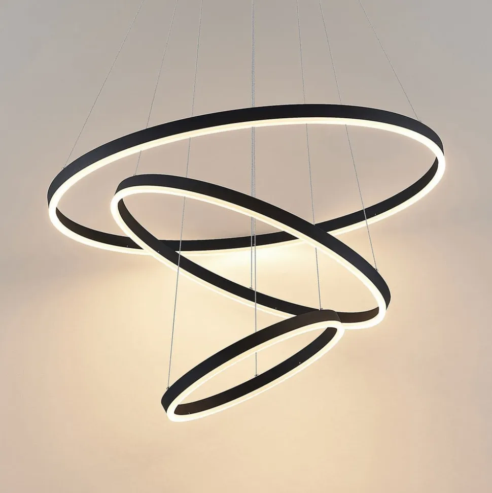 Arcchio LED-hængelampe Albiona, sort, 3 ringe, Ø 80 cm