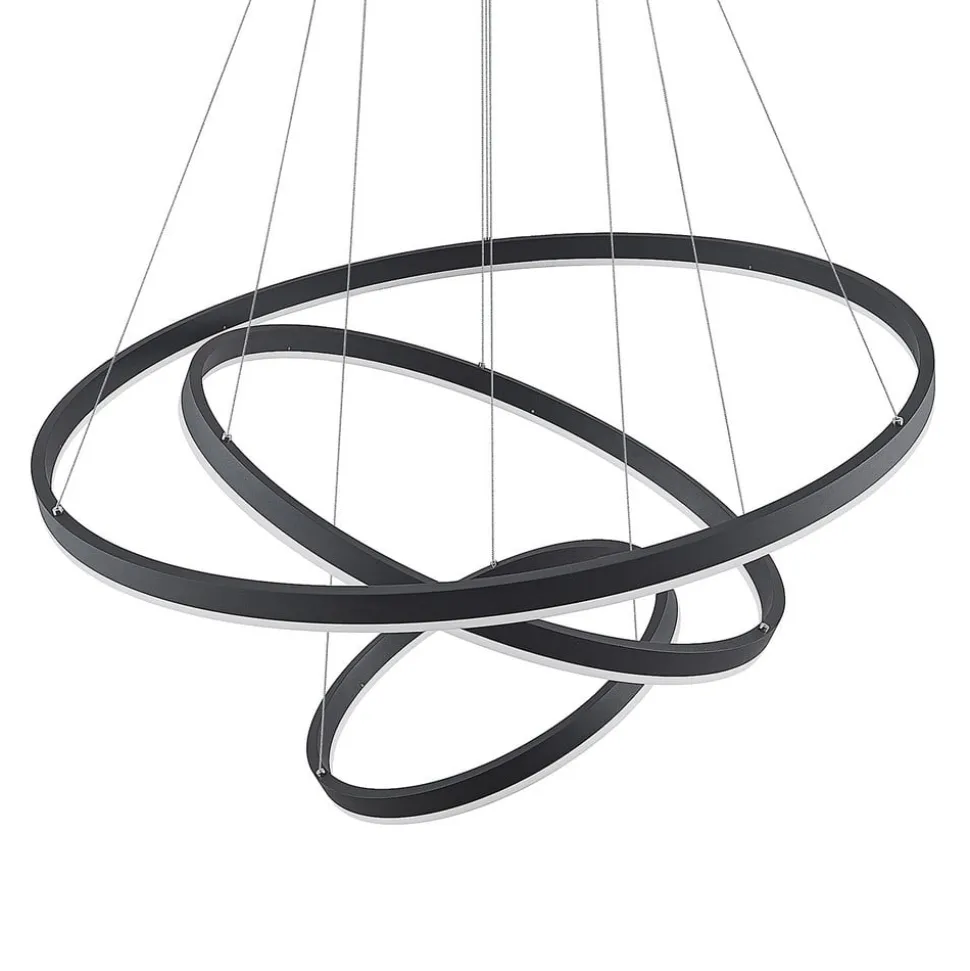Arcchio LED-hængelampe Albiona, sort, 3 ringe, Ø 80 cm