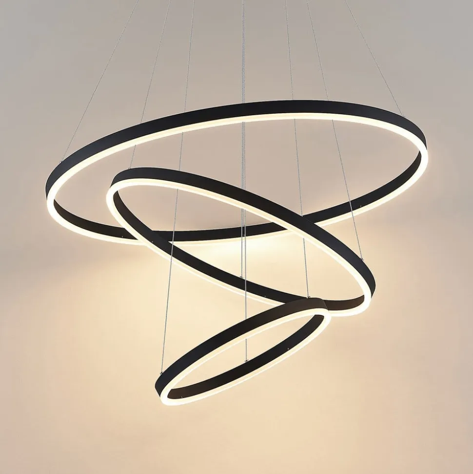 Arcchio LED-hængelampe Albiona, sort, 3 ringe, Ø 80 cm