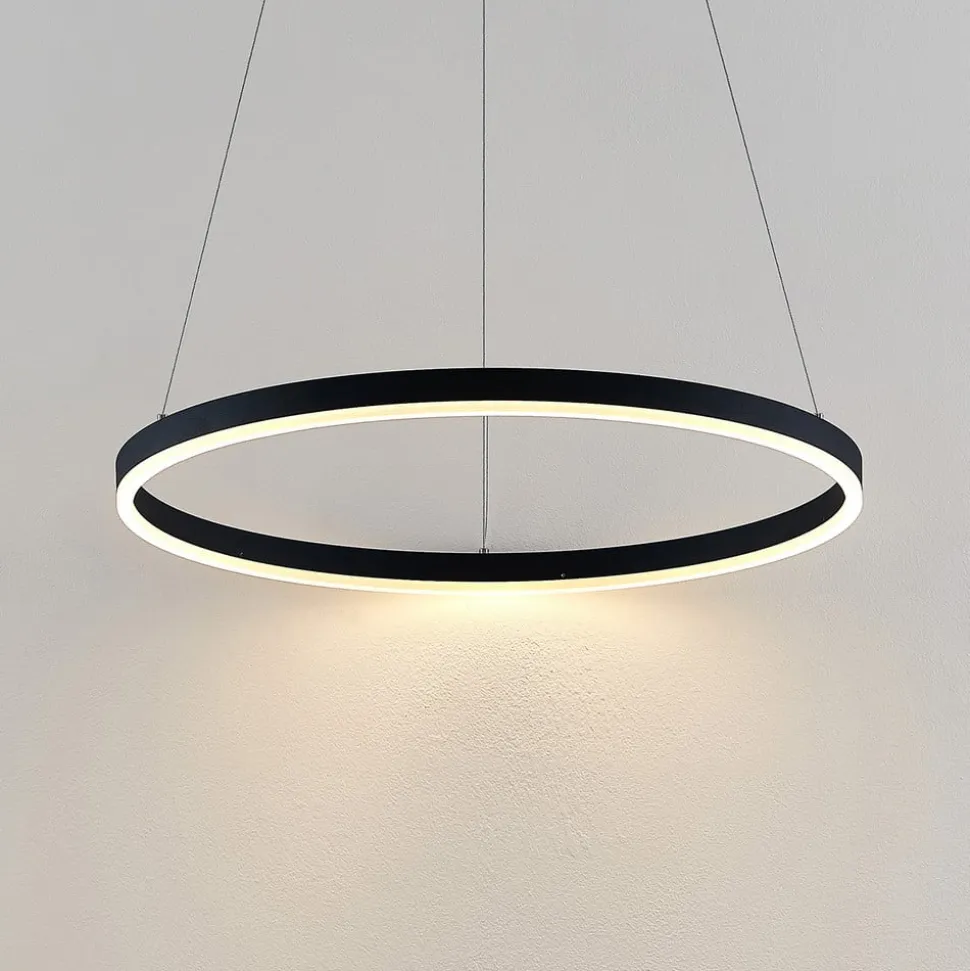 Arcchio LED-hængelampe Albiona, sort, 1 ring, Ø 60 cm