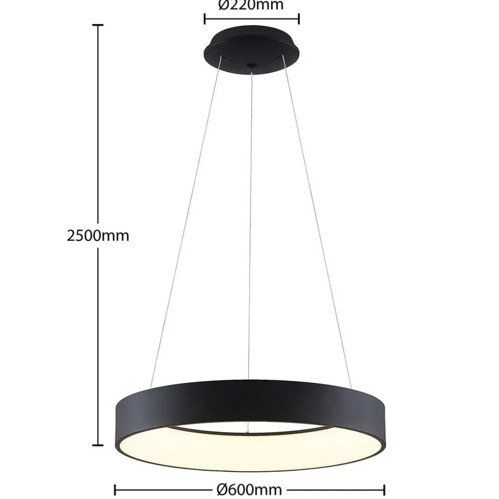 Arcchio LED-hængelampe Aleksi, Ø 60 cm, sort, metal, CCT