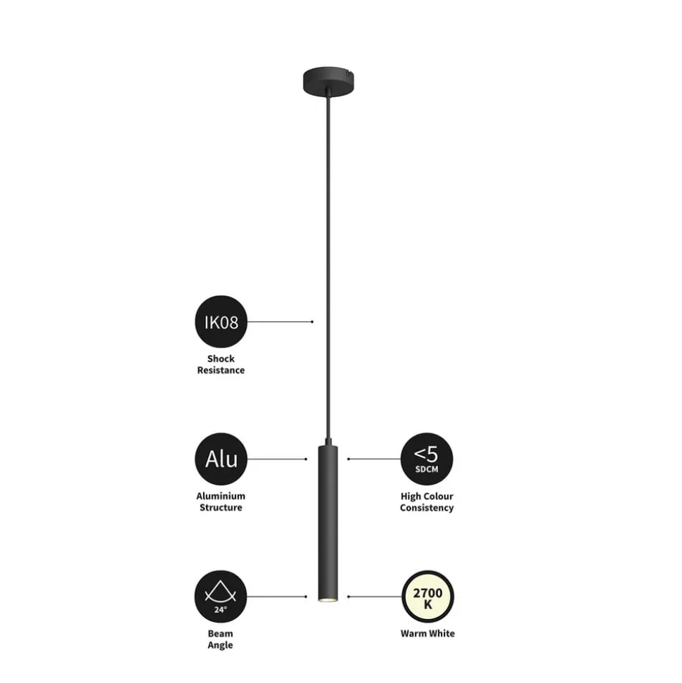 Arcchio LED-pendellampe Franka, 1 lyskilde, Ø 4 cm, sort