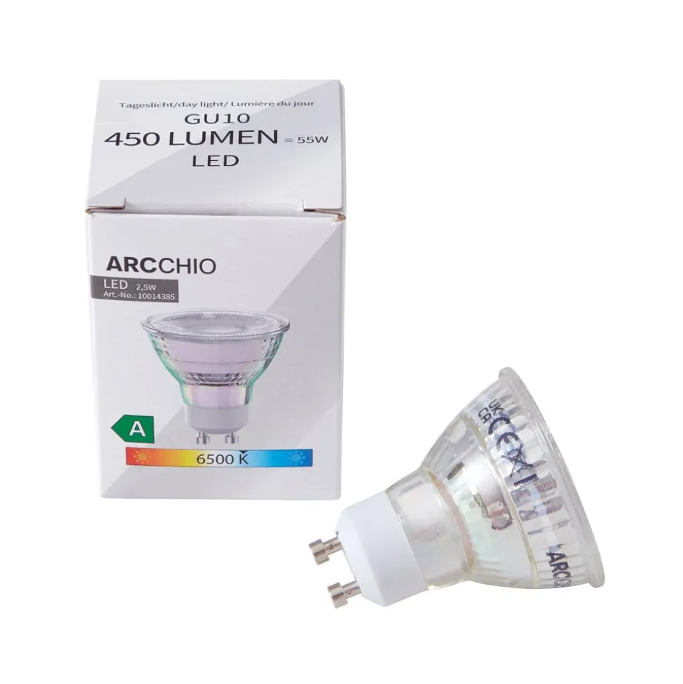Arcchio LED-pære GU10 2,5W 6500K 450lm glas sæt med 10 stk