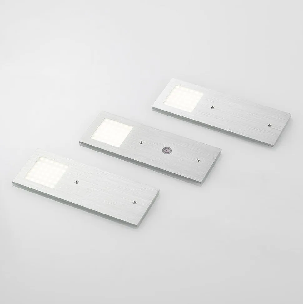 Arcchio LED-underskabsbelysning Nortra, 3-pak, grå, aluminiumsfarvet