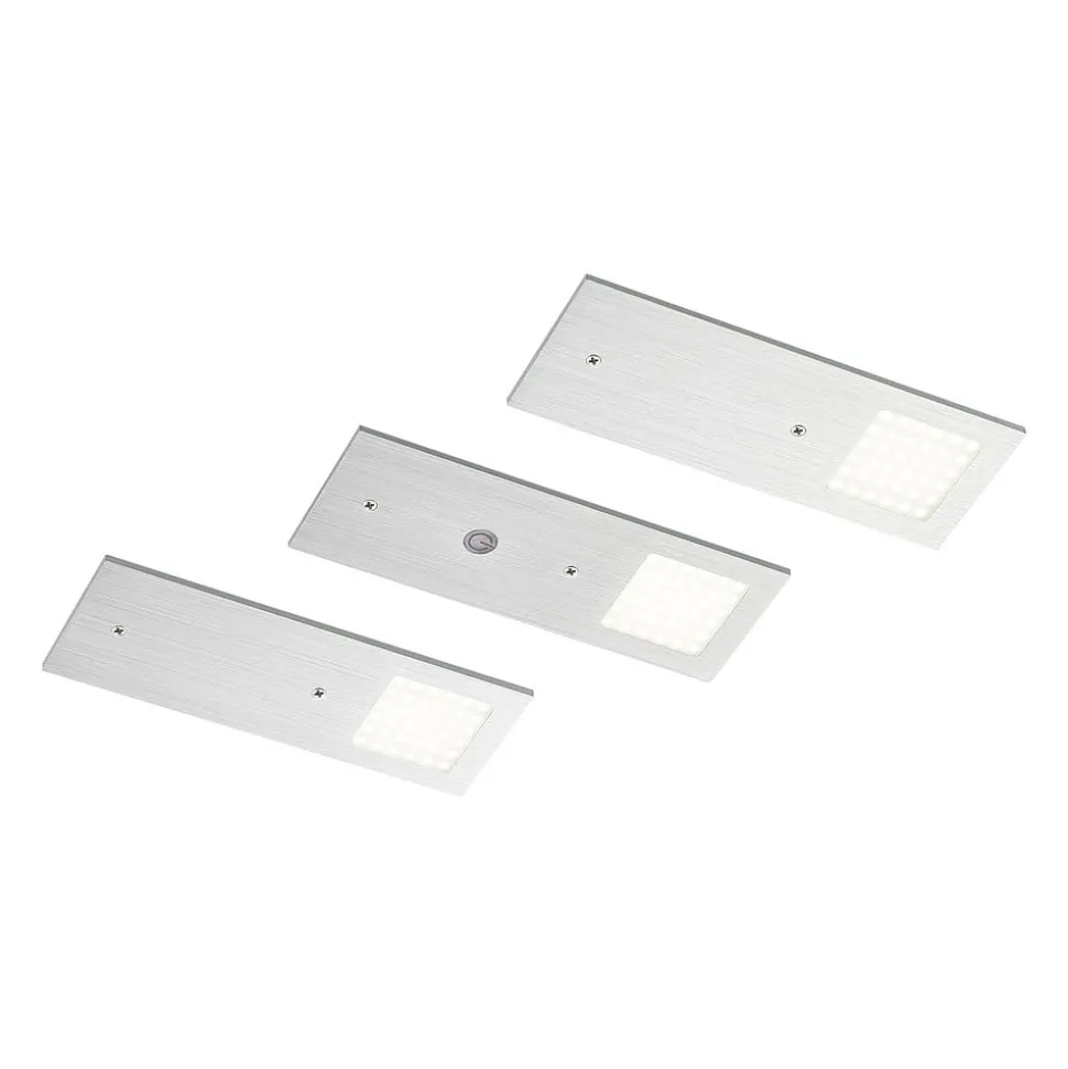 Arcchio LED-underskabsbelysning Nortra, 3-pak, grå, aluminiumsfarvet