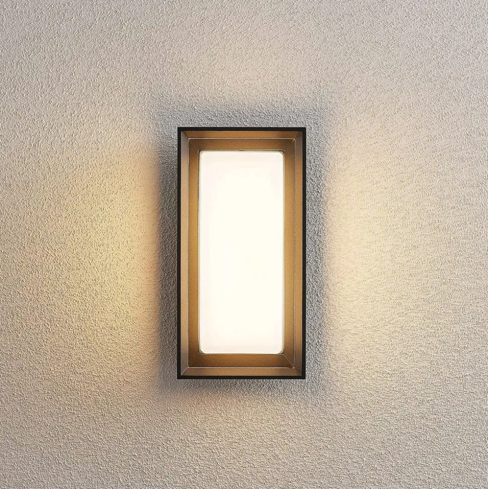 Arcchio LED-væglampe Ismera, antracit/opal, IP65, glas