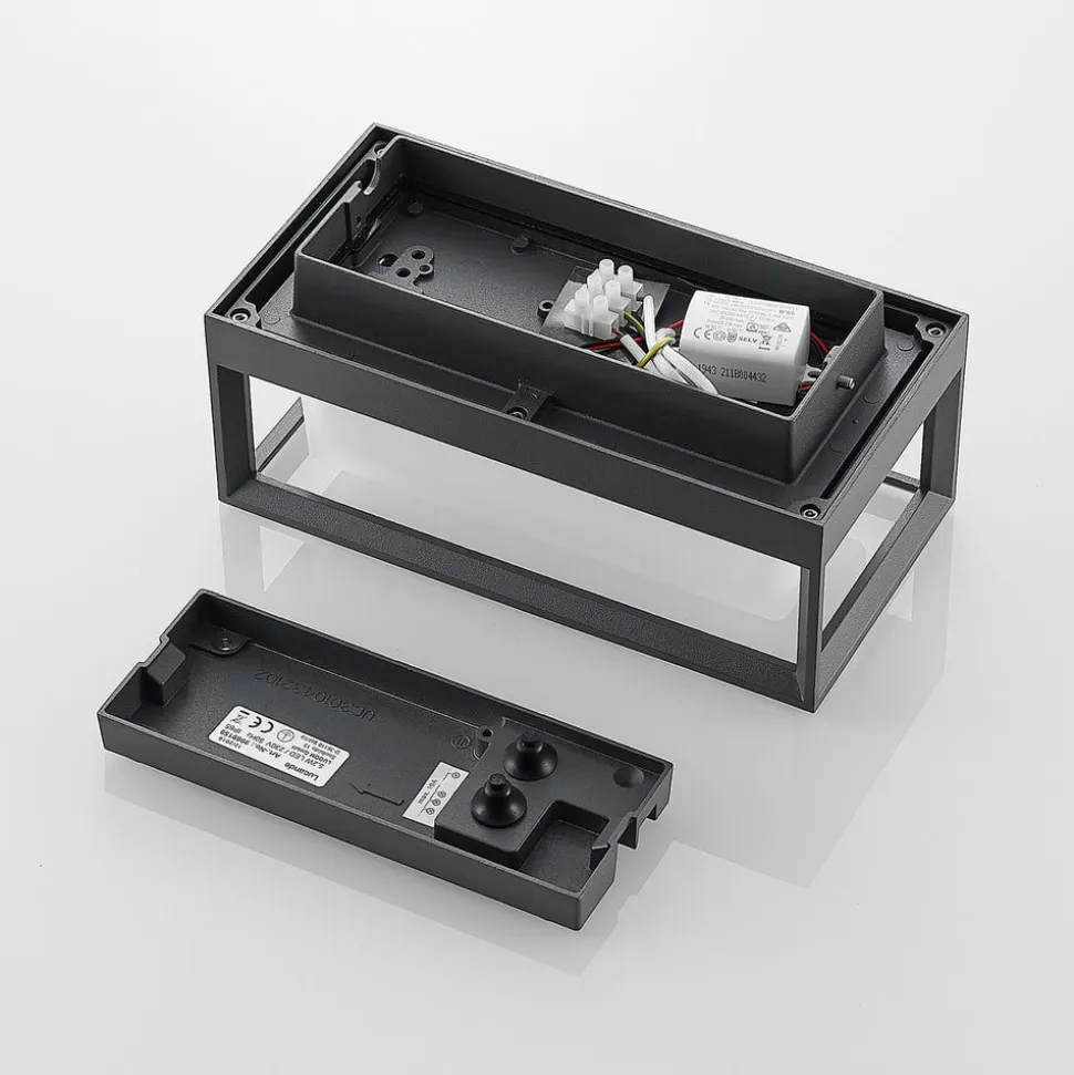 Arcchio LED-væglampe Ismera, antracit/opal, IP65, glas