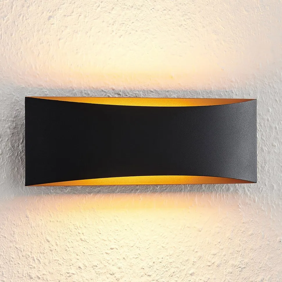 Arcchio LED-væglampe Jelle, 27 cm, sort/guld, op/ned