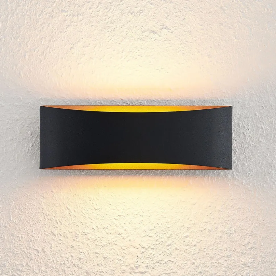 Arcchio LED-væglampe Jelle, 27 cm, sort/guld, op/ned