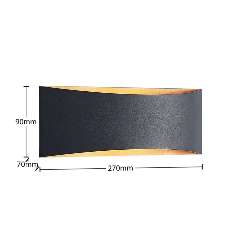 Arcchio LED-væglampe Jelle, 27 cm, sort/guld, op/ned