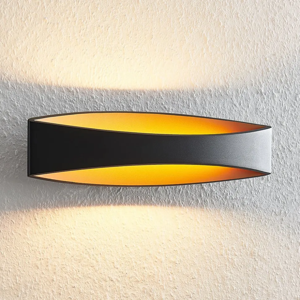 Arcchio LED-væglampe Jelle, 44 cm, sort/guld, op/ned