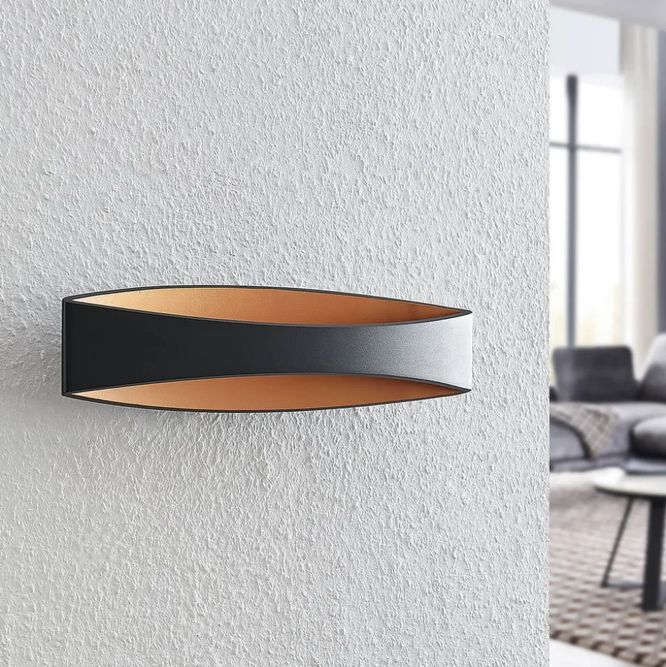 Arcchio LED-væglampe Jelle, 44 cm, sort/guld, op/ned