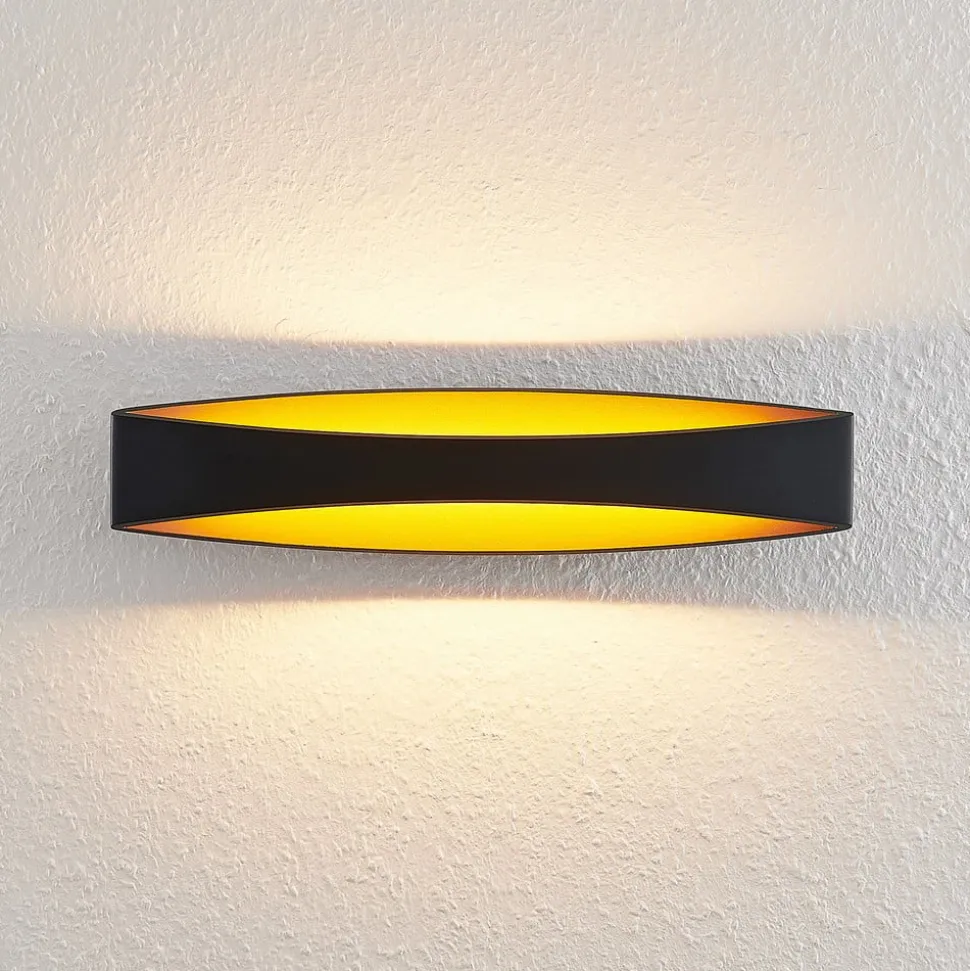 Arcchio LED-væglampe Jelle, 44 cm, sort/guld, op/ned