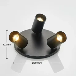 Arcchio spotlight Brinja, sort, rund, Ø 6 cm, 3 lyskilder, GU10