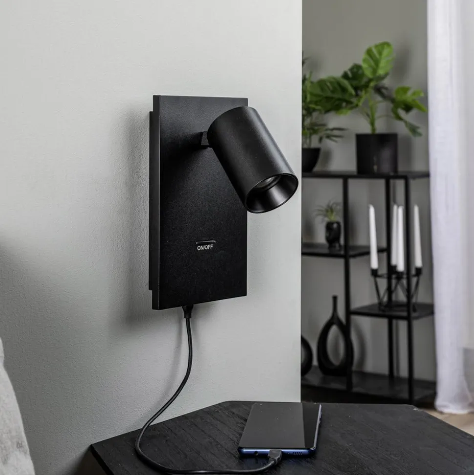 Arcchio spotlight Brinja, sort, metal, USB-C, afbryder