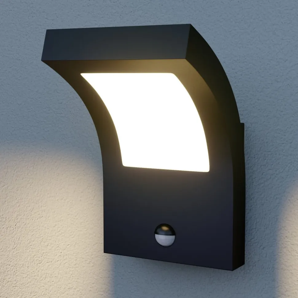 Arcchio udendørs LED-væglampe Advik, antracit, IP54, sensor