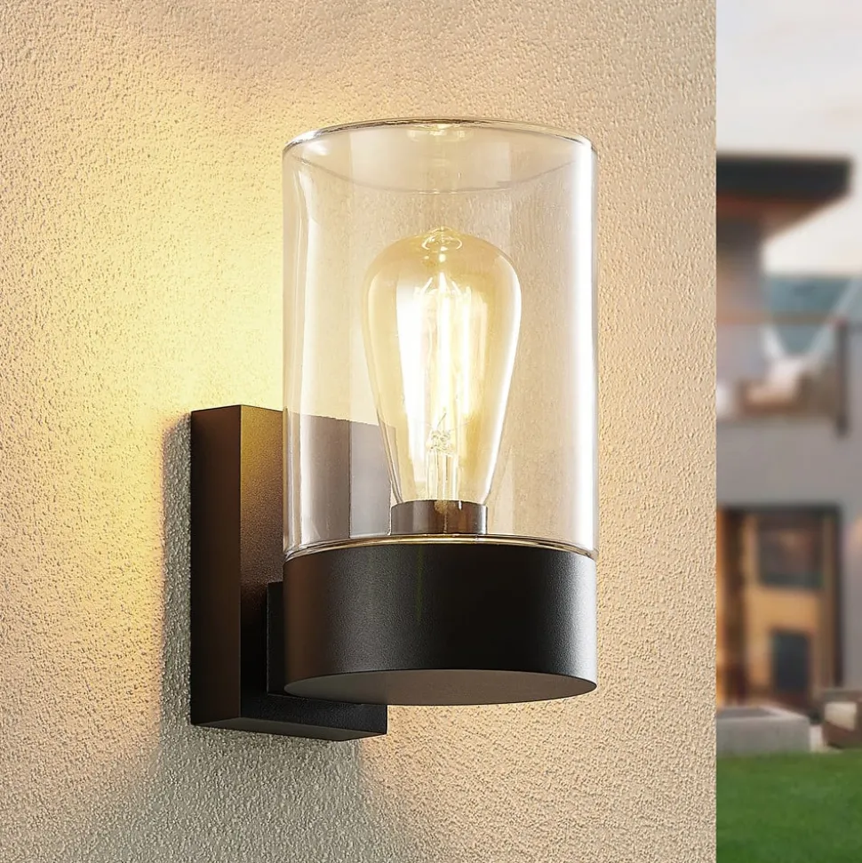 Arcchio udendørs væglampe Liljana, sort, 21 cm, IP65, glas