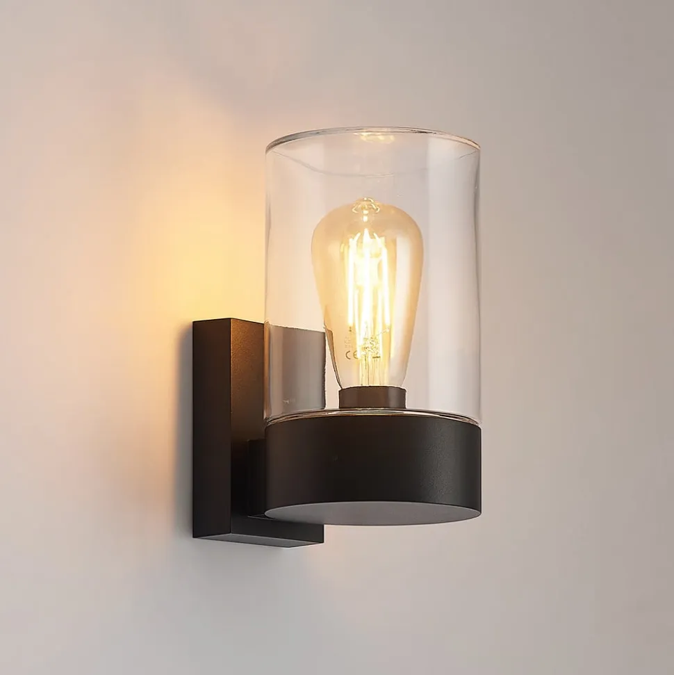 Arcchio udendørs væglampe Liljana, sort, 21 cm, IP65, glas