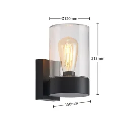 Arcchio udendørs væglampe Liljana, sort, 21 cm, IP65, glas