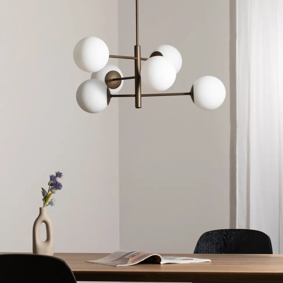 Aurora hængelampe, brun, Ø 60 cm, 6 lyskilder, glas, E14