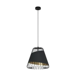 Austell pendellampe, Ø 43 cm, sort/guld, metal, stof