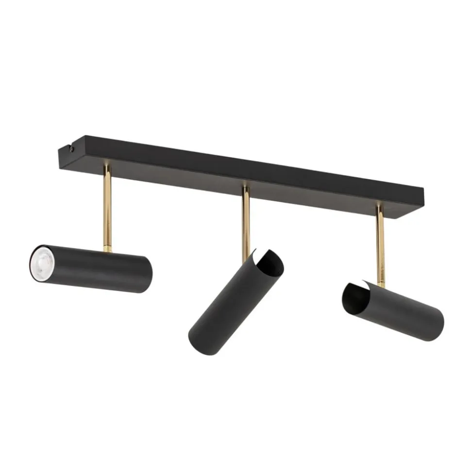 Axion loftlampe, 3 lyskilder, sort/guld, lang, stål