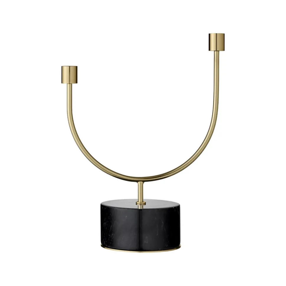 AYTM Grasil lysestage, guld/sort, bredde 25 cm, marmor