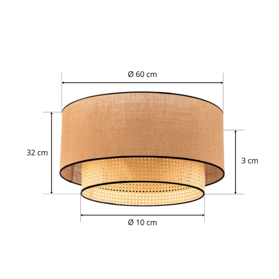 Big Boho loftlampe, rattan, beige/sort