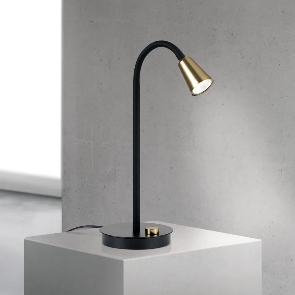 Bordlampe Dotty, messing, højde 45 cm, fod, dæmper, GU10