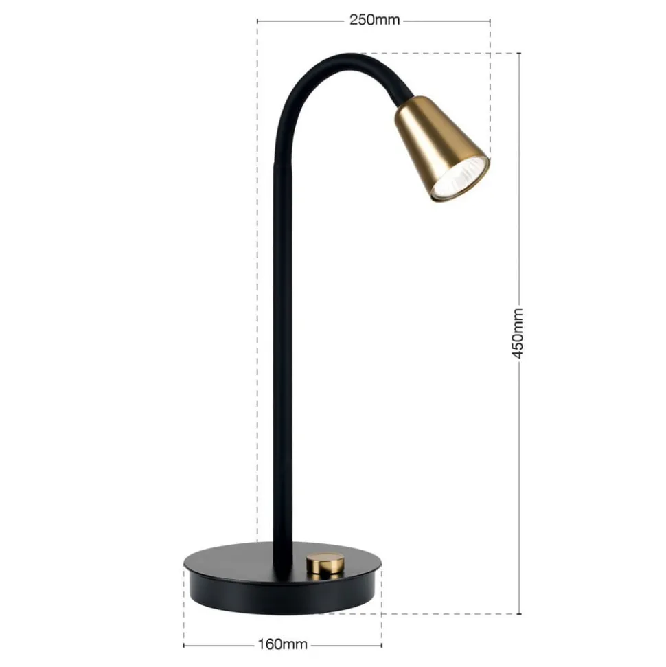 Bordlampe Dotty, messing, højde 45 cm, fod, dæmper, GU10