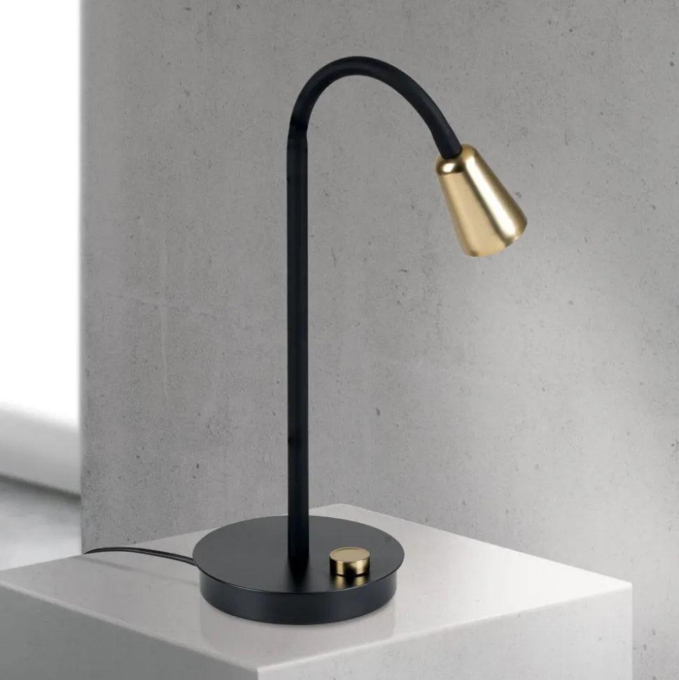 Bordlampe Dotty, messing, højde 45 cm, fod, dæmper, GU10