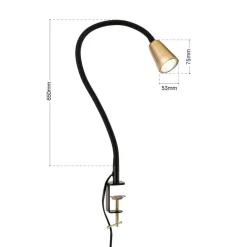 Bordlampe Dotty, messingfarvet, højde 65 cm, klemme, GU10