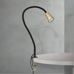 Bordlampe Dotty, messingfarvet, højde 65 cm, klemme, GU10