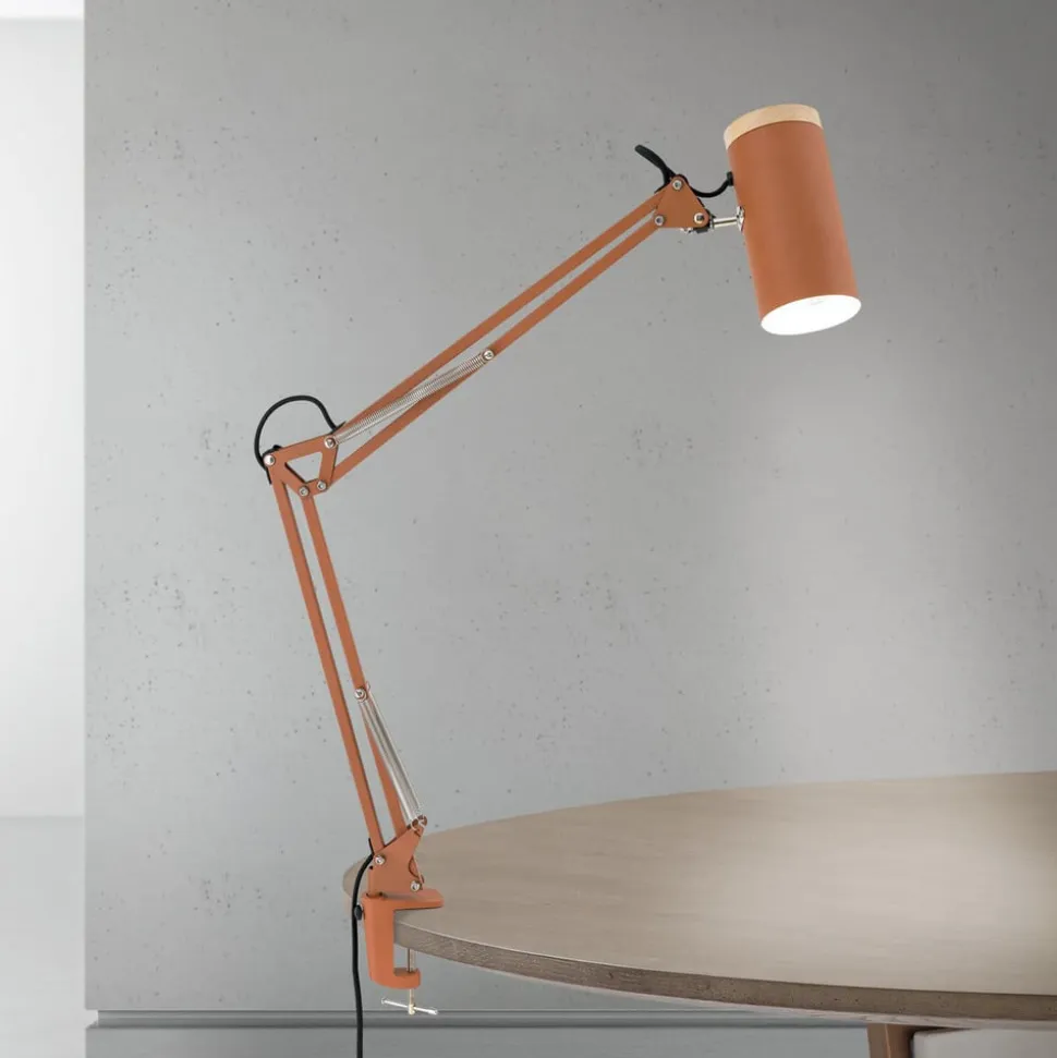 Bordlampe Gili, korallerød, klemme, stål, højde 75 cm E27