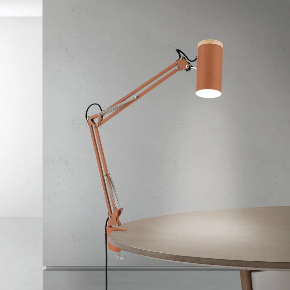 Bordlampe Gili, korallerød, klemme, stål, højde 75 cm E27